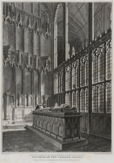 Grab und Kapelle von William Wykeham in der Kathedrale von Winchester, graviert von J. Skelton und H. Winkles, 1828 von R. Essex